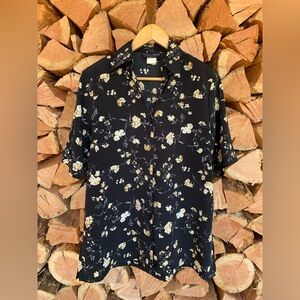 Jaclyn Kelly by Derek Vintage Black Yellow Floral Button Down Blouse Size 13/14